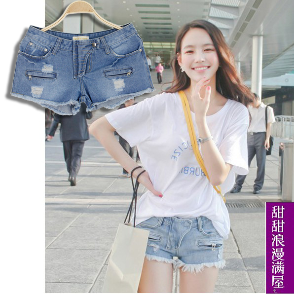 Free Shipping 2013 summer women's 378789 moben distrressed water wash denim shorts pocket shorts wholesale
