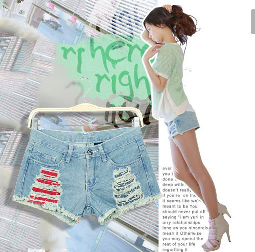 Free Shipping 2013 summer women's a0929 casual personality light blue denim shorts hole moben shorts wholesale