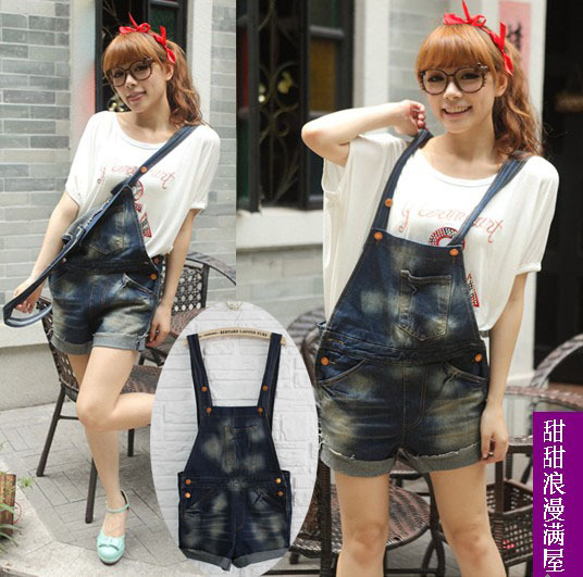 Free Shipping 2013 summer women's c6109 casual denim suspenders shorts wholesale