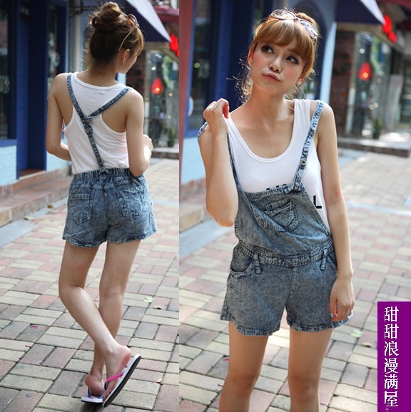 Free Shipping 2013 summer women's i c9219 sexy light blue denim shorts suspenders jumpsuit wholesale