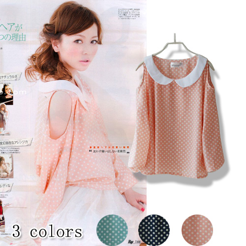 Free Shipping 2013 summer women's m63918 strapless polka dot long-sleeve chiffon shirt