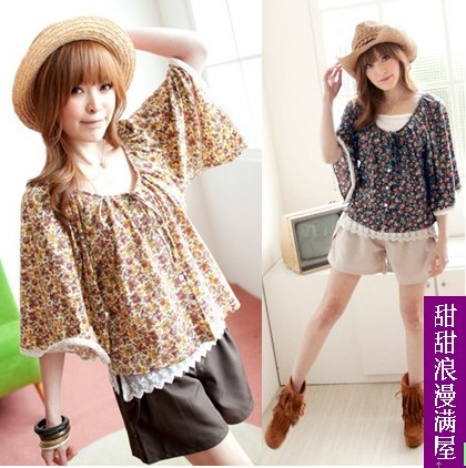 Free Shipping 2013 summer women's sweet 899115 wide-sleeved twinset top cute shirt