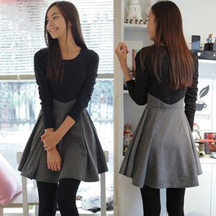 free shipping 2013 The new spring clothing women's temperament lady's large size dress show thin splicing of long-sleeved dress