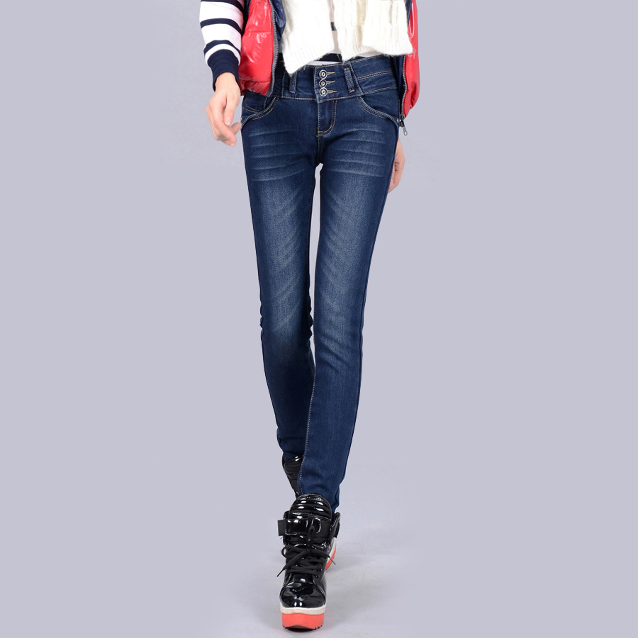 Free shipping 2013 thin plus velvet thickening high waist buttons pants jeans pencil pants plus size pants boot cut jeans