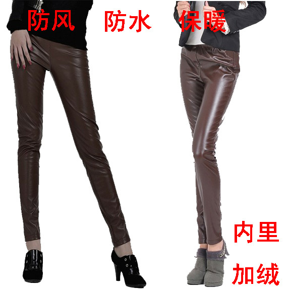 free shipping 2013 tight spring faux leather pants plus velvet legging boots trousers skinny pants for ladies