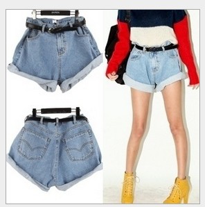 Free Shipping 2013 Vintage high waisted shorts xl,Women Loose Wash Blue Jeans Shorts With Belt Casual Wear IRIS,jumpsuit women