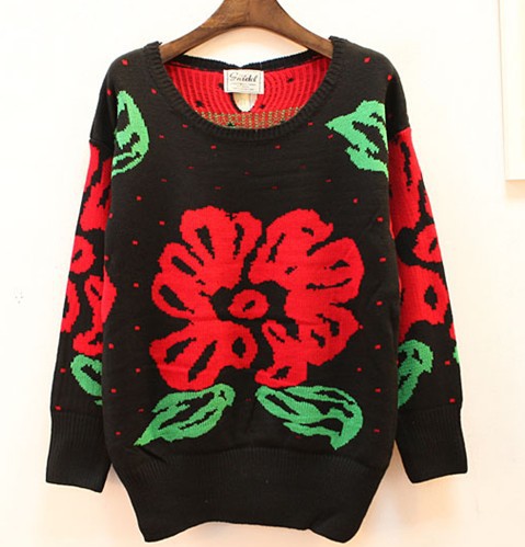 Free Shipping 2013 Vintage Totem Geometric Patten Pullovers Women Knitted Sweaters Bright Flower Hoodies Plus Size SW-082