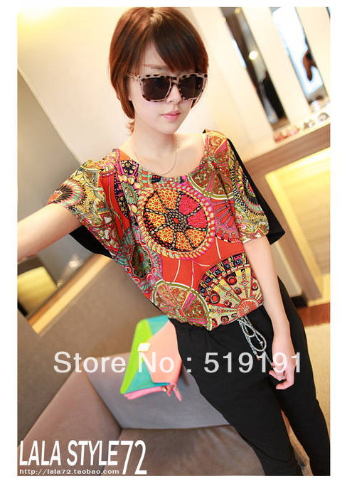 Free shipping 2013 western style  color blocking short sleeve jumpsuits overall,women casual pants /black,light gray
