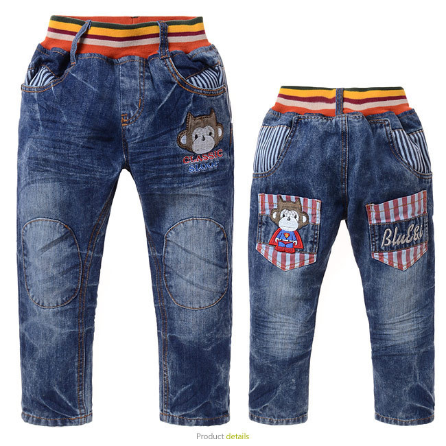 Free Shipping!! 2013 Wholesale children's The blue Mouth monkey Aberdeen patch embroidery cotton Washed denim trousers 045372