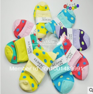 Free shipping+2013 Wholesale Fashion  Big Dot  Women/Grils  Cotton Socks  Mixed Color 10 pairs / lot