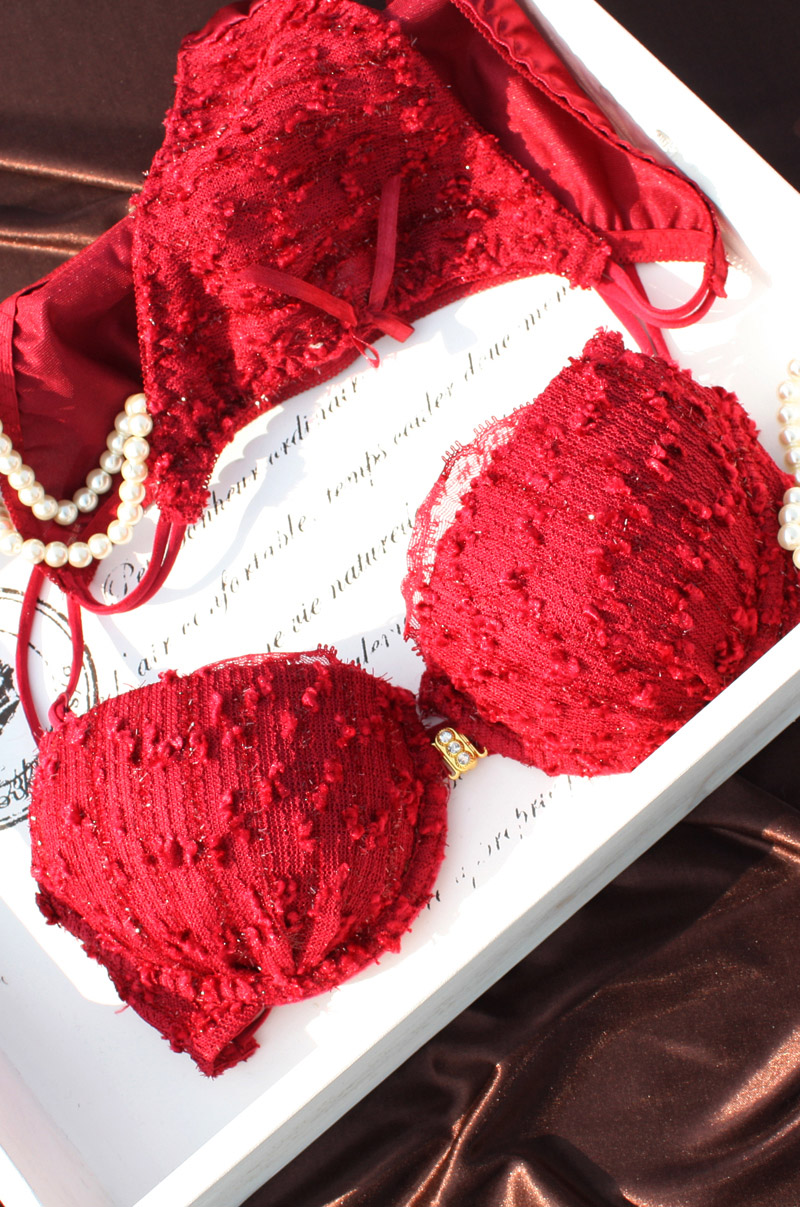 free shipping! 2013 Wine red front button charming sexy bra set underwear set