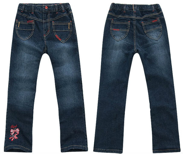 Free shipping 2013  winter dark blue children kids girl baby thickened liner jeans pants/ trousers age 3-15 years PCDS21P14