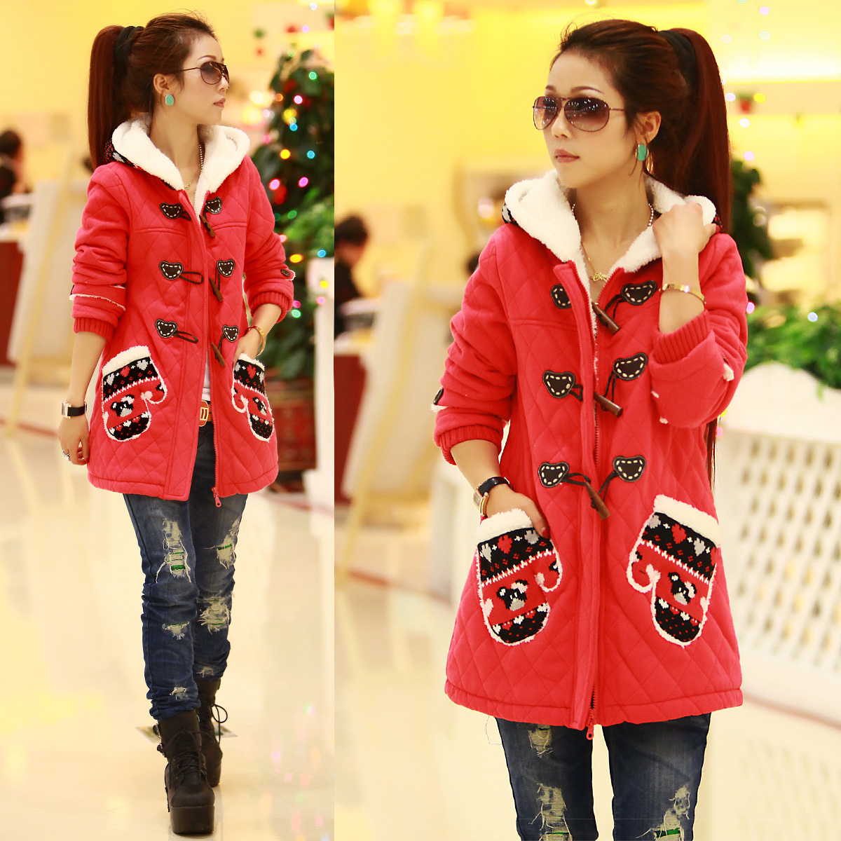 free shipping 2013 winter thick outerwear jacket women's cotton-padded jacket medium-long