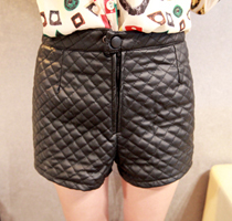 Free Shipping 2013 Winter Women Fashion High Waist PU Pants Shorts