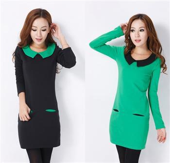 Free shipping 2013 Winter women's skirt peter pan collar plus velvet thickening slim basic one-piece dress 3476FWG