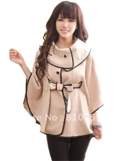 free shipping 2013 women autumn winter new fashion blue beige long bat cape ladies thick knitted cotton poncho coat jackets 278