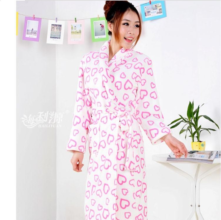 Free Shipping 2013  Women Bathrobe sexy Sleepwear Winter Coral Fleece Pink Heart Min Order $30 Retail Wholesale