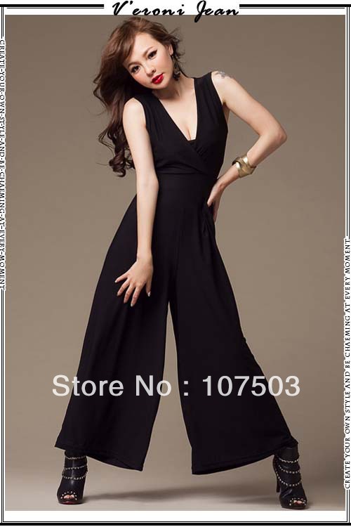 Free shipping 2013 women ladies summer new sexy back drape gauze wide trousers vest one-piece pants jumpsuit overalls w3466