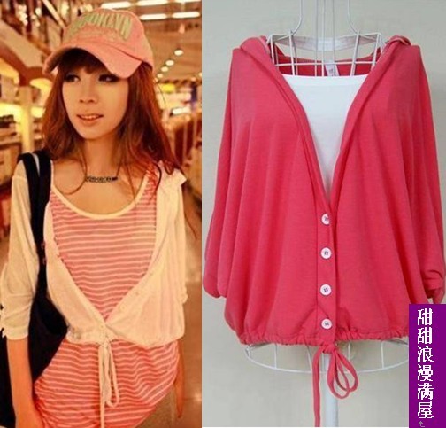 Free Shipping 2013 women's 461658 casual all-match with a hood batwing sleeve cardigan sunscreen thin coat wholesale