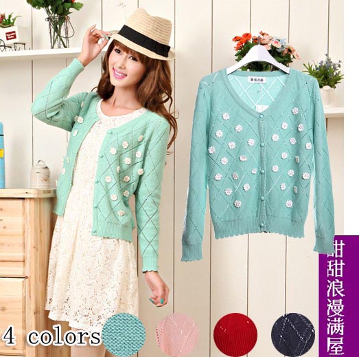 Free Shipping 2013 women's 533321 beading sweet all-match wool sweater cardigan wholesale