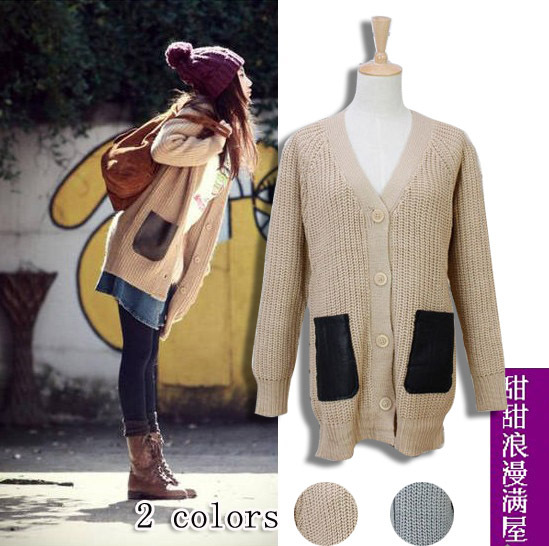 Free Shipping 2013 women's 535438 casual all-match loose personalized pocket medium-long cardigan outerwear wholesale