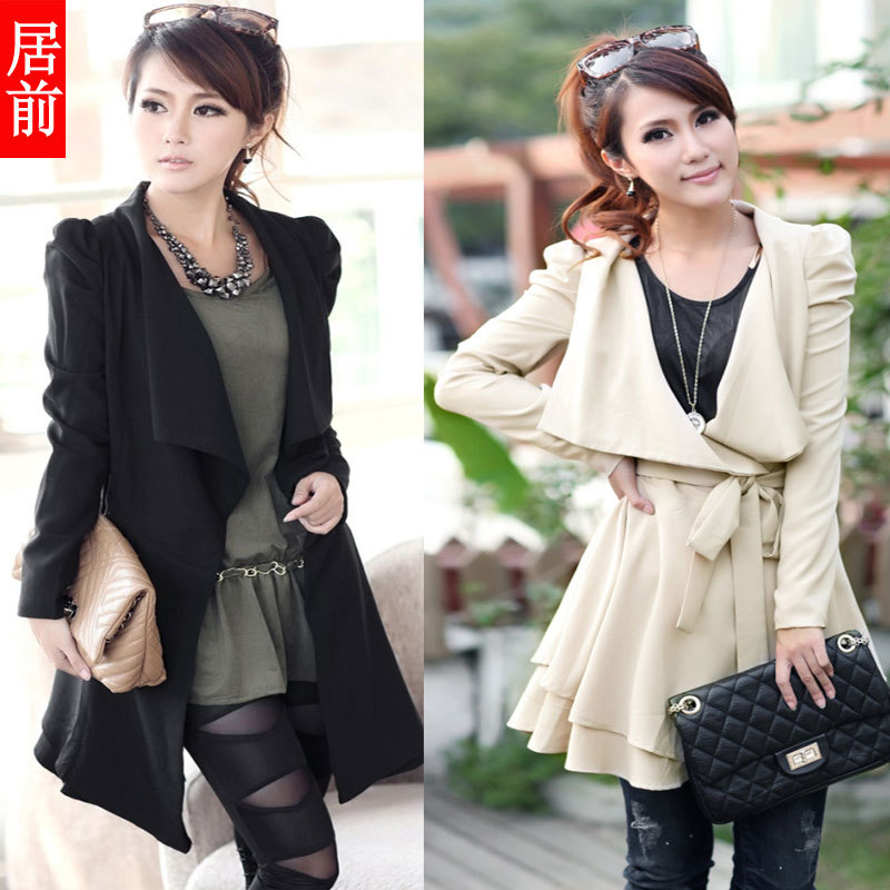 Free Shipping 2013 women's autumn and winter medium-long k8062 tiebelt trench quality turn-down collar long-sleeve ol outerwear
