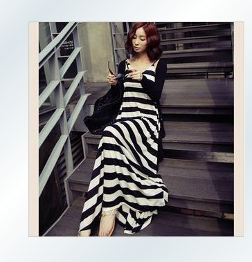 free shipping 2013 women's bohemia stripe spaghetti strap one-piece dress  long skirt sexy sundress