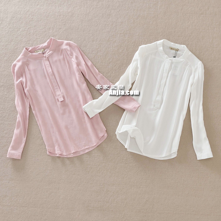 free shipping 2013 women's brief loose casual small stand collar cotton silk shirt long-sleeve shirt