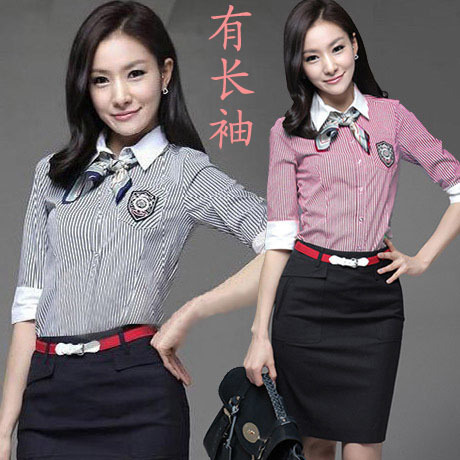 Free shipping 2013 women's fashion formal work wear work wear set fashion stripe shirt professional skirt