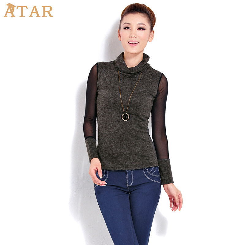 free shipping 2013 women's long-sleeve sweater ol slim lace patchwork turtleneck basic shirt y008