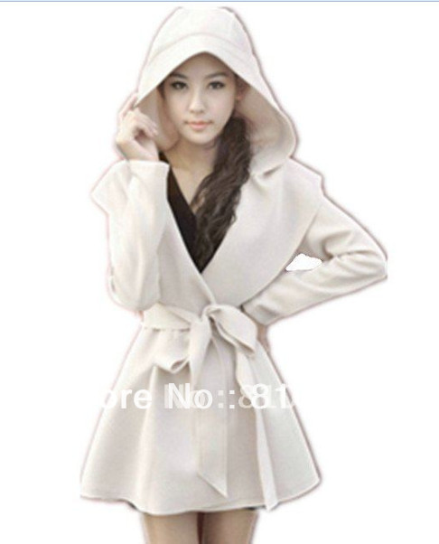 free shipping 2013 women's military new fashion hooded cape trench dress long design cardigan coats+belt beige black M,L 9758