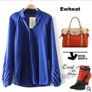 free shipping,2013 Women's new fahison spring Cuff folds Puff chiffon blouses