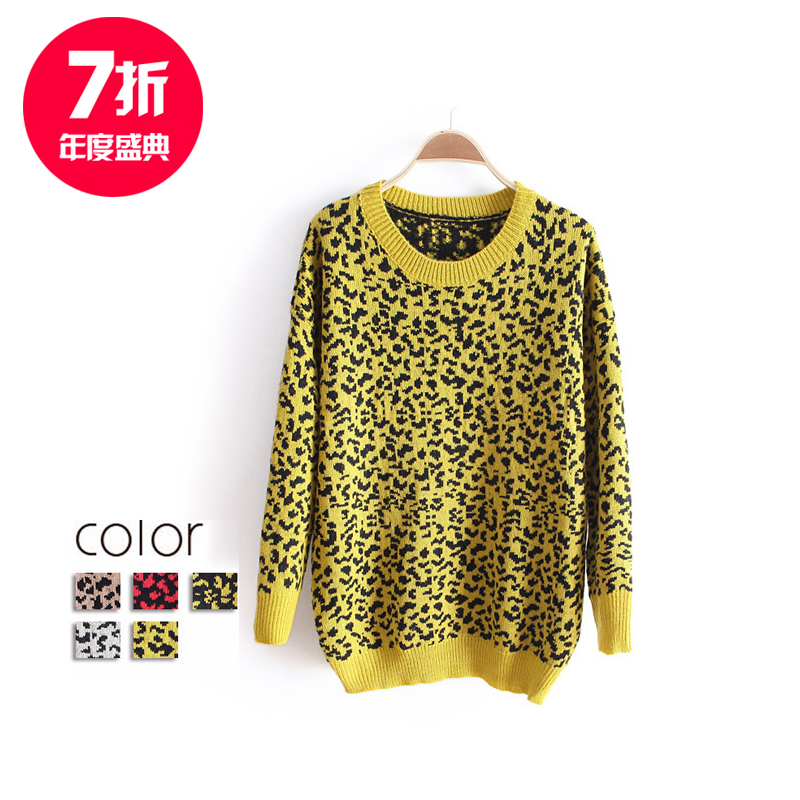 free shipping 2013 women's o-neck fashion leopard print raglan sleeve single-piece suit long-sleeve pullover sweater wx1158