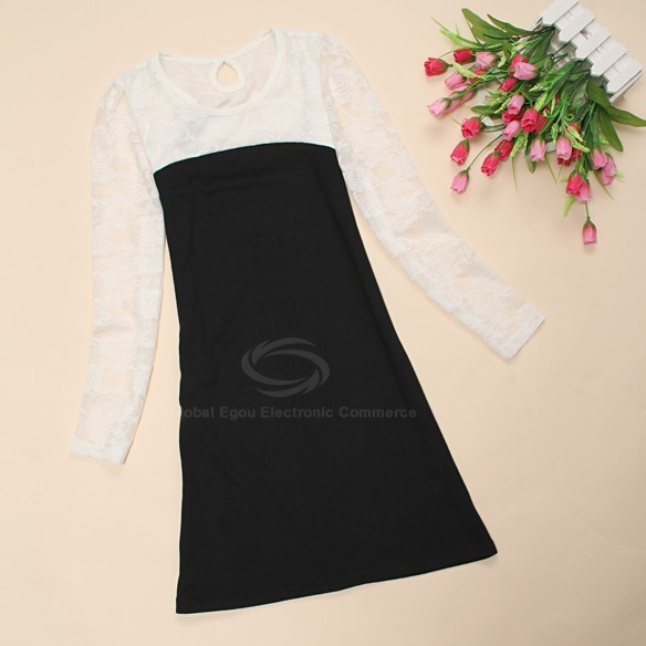 free shipping 2013 women's ol elegant summer lace patchwork long-sleeve slim one-piece dress
