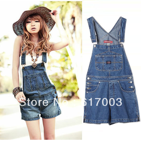 Free shipping 2013 women's one piece denim overalls rompers pants