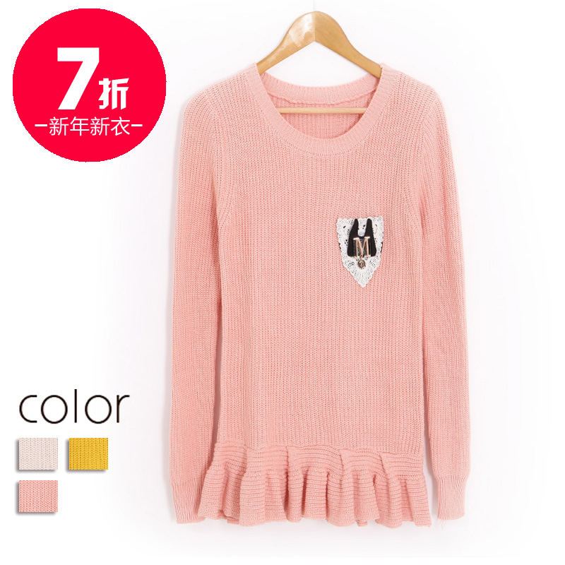 free shipping 2013 women's ruffle sweep o-neck long-sleeve pullover sweater ax067