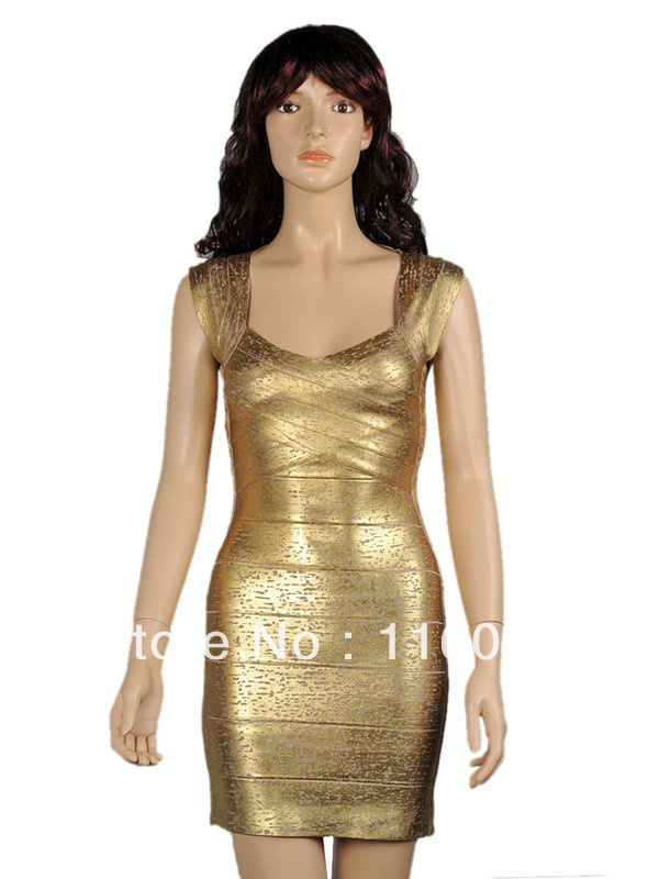 Free shipping 2013 Women's  sexy stylish  Bandage Dress 1 Cocktail Evening Dresses gold  HL