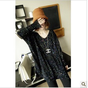 Free Shipping  2013 women's spring all-match paint bat loose knitted sweater shirt c10 dress wholesale