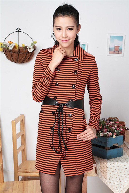 Free shipping! 2013 women's spring belt paragraph stripe fashion street style double breasted trench
