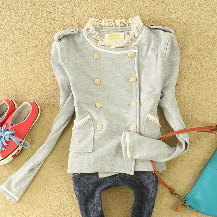 Free Shipping 2013 women's spring lace cotton lace collar 100% epaulette double breasted 1114040260 cotton-padded coat LDX