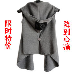 free shipping 2013 women's spring outerwear sweater solid color sleeveless waistcoat vest hooded cardigan