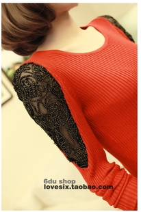 Free Shipping  2013 women's spring perspectivity fashion all-match thread knitted basic shirt e19 dress wholesale