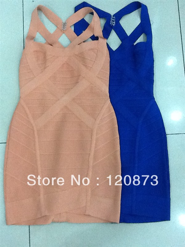 Free shipping 2013 women's strappy beige HL bandage DRESS blue formal party evening dresses wholesale dropshipping