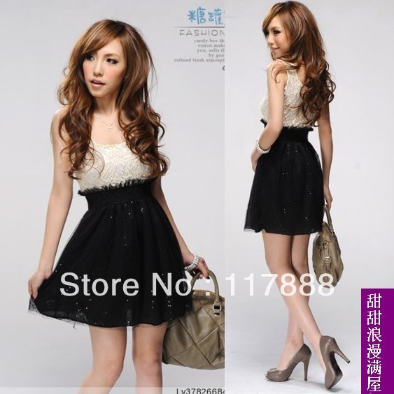 Free shipping  2013 women's summer 591 high waist patchwork paillette full lace sleeveless one-piece dress