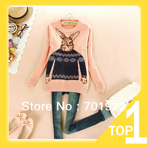 Free Shipping 2013 Women's Sweaters Fashion Mr. Rabbit Jacquard Knitwear Vintage College Style Pullovers 5color  Y7081