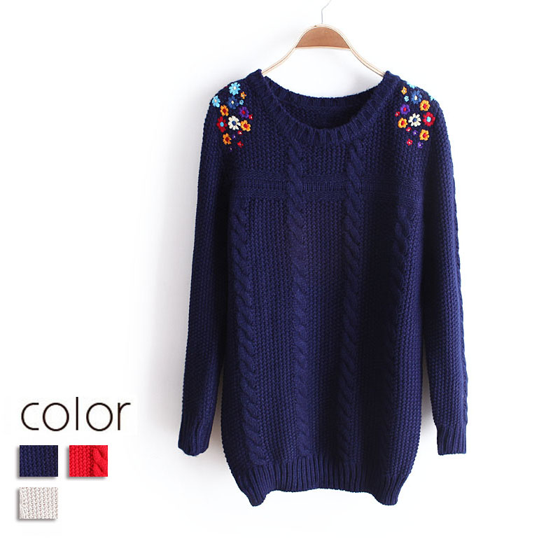 free shipping 2013 women's sweet embroidery dsmv embroidered twist long-sleeve pullover sweater wx1246