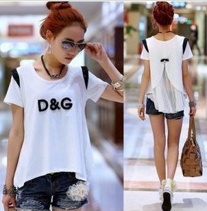 Free Shipping 2013 Women's T Shirt  Casual Round Neck  short Sleeve T-Shirt women clothes cotton+chiffon
