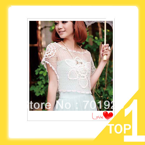 free shipping 2013 Women's Vintage Summer See hollow out vest Lace Sexy Tank Cape Waistcoat Larger flowers pattern Top Y7507