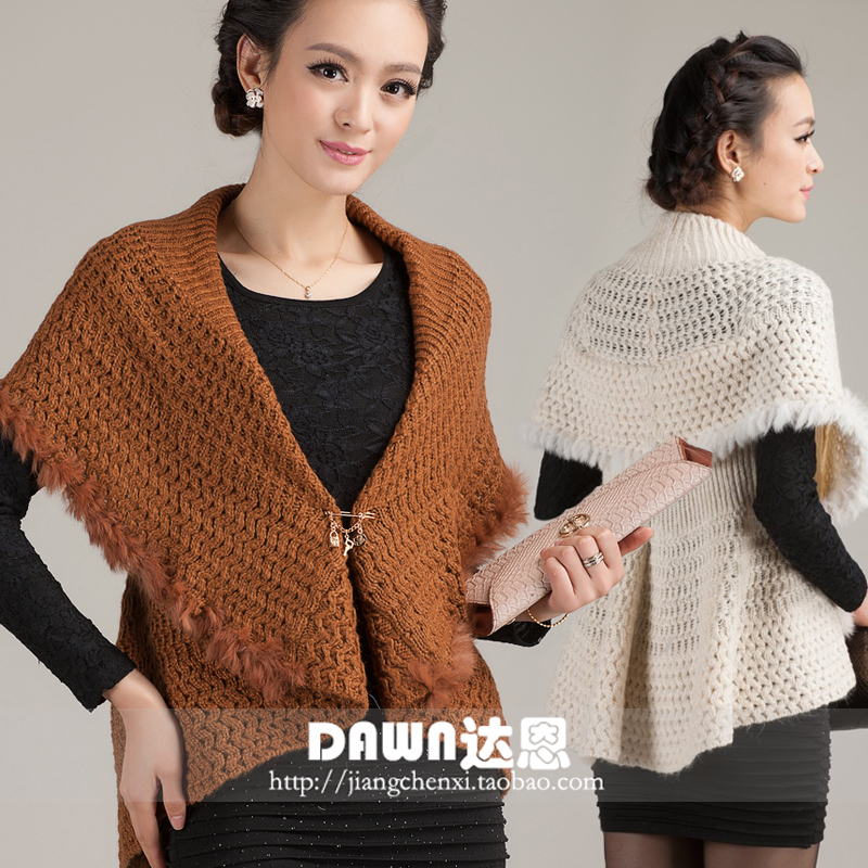 Free Shipping 2013 women's yarn knitted sweater cape fur laciness formal elegant metal buckle small cardigan Wholesale price