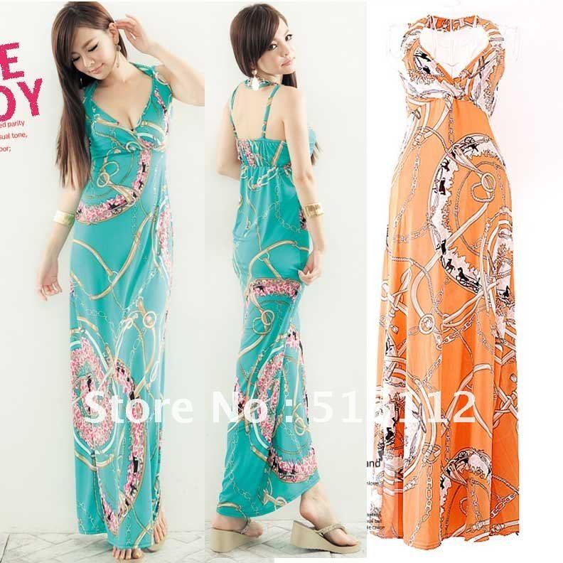 Free Shipping 2013 Women Sexy Halter Bohemian Dresses Fashion Vintage Maxi Dress Long CQ0012 Blue Orange Rose red Peach red